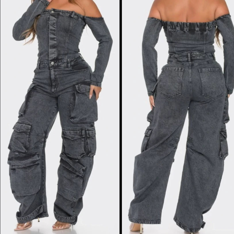 Denim Cargo Jumpsuit